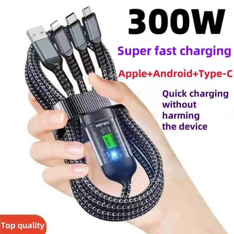 

super fast charging data cable compatible for Android Huawei Apple vivo Honor devices featuring 1-to-3 charging functionality