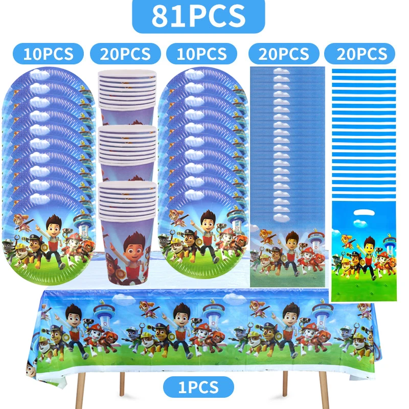Neue Paw Patrol Geburtstagsparty-Dekorationen: Pappteller, Becher, Servietten, Tischdecke, Tischgeschirr, Paw Patrol Happy Birthday Party-Zubehör – Detail 3