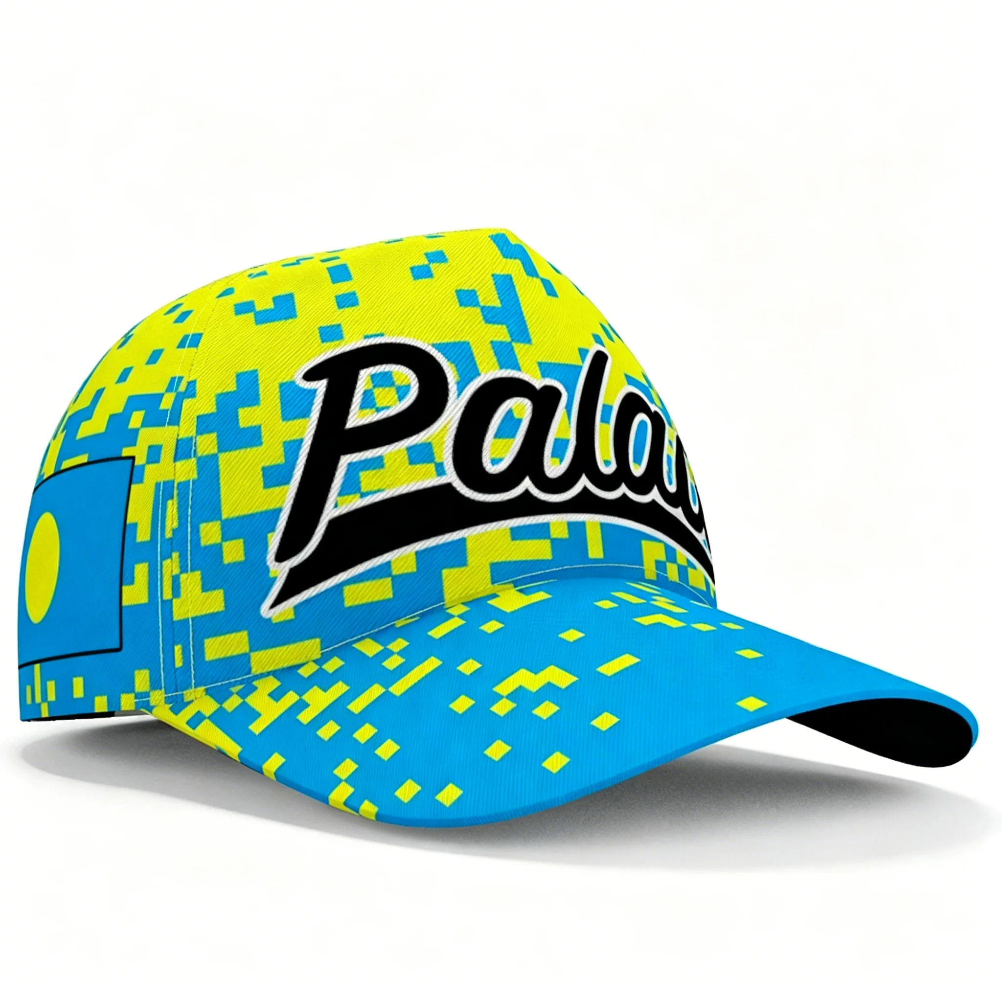 Palau Flag Solid Base Yellow Circle Graphic Baseball Cap Men Women Cyan Yellow 3D Print Adjustable Outdoor Sun Snapback Hat view 2
