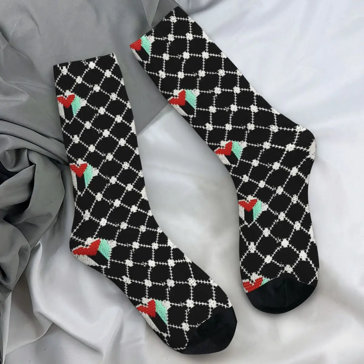 Unisex Men Socks Black Heart Palestinian Flag Stockings Autumn Elegant High Quality Socks Printed Climbing Non-Slip Socks