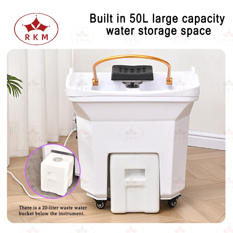 RKM portable shower basin for salon furniture, bedside spa shampoo basin with 50L water tank