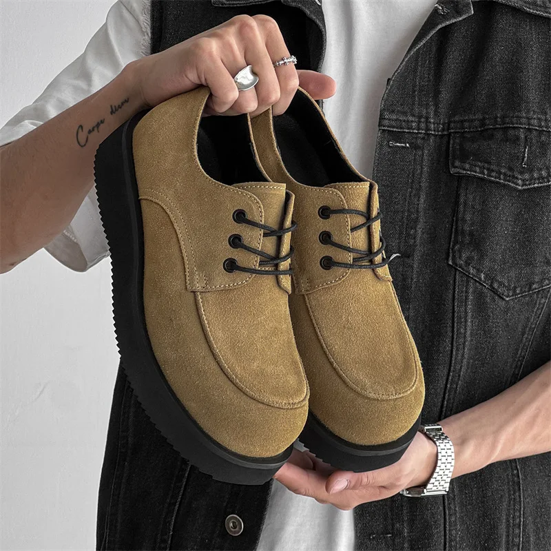 

Men Casual Leather Shoes Business Wedding Cow Suede Spring Summer Desert Tooling Ankle Boots Vintage British Height Increasing
