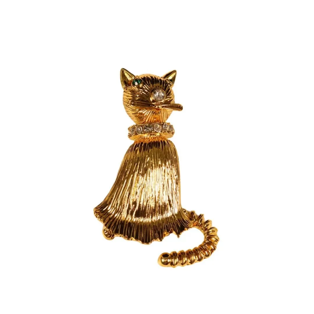 

Gold Kitten Brooch，Adorable Cat Jewelry with Crystal Eyes, Luxury Gold-Plated Gift for Women, Book Club & Tea Party Accessorie