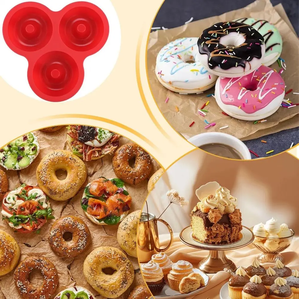 New Silicone Donut Mold Non-Stick High Temperature Resistant Baking Pan Flexible 3 Holes Cake Mold Dessert DIY