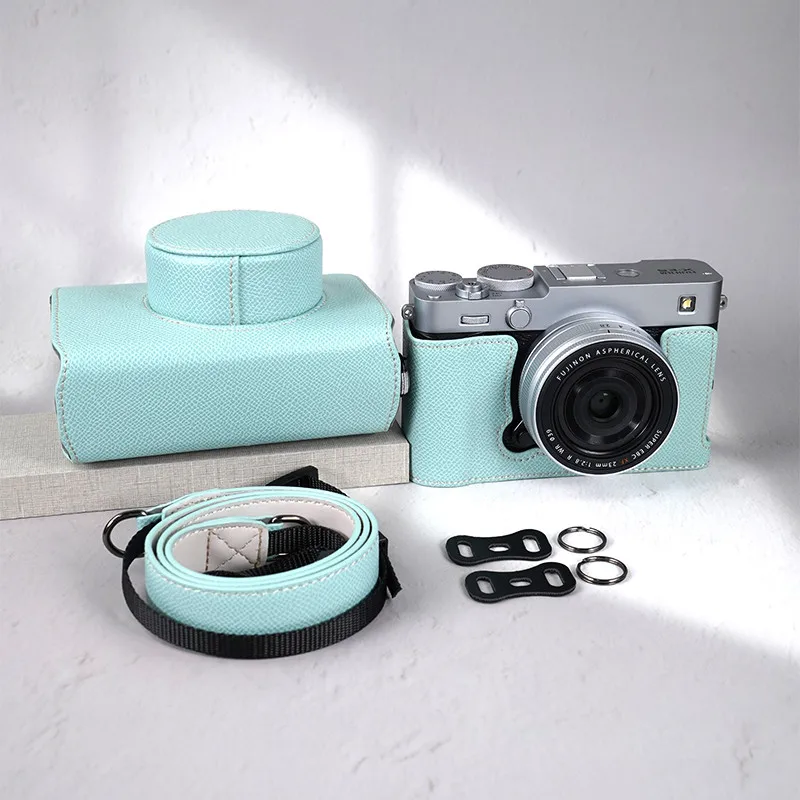 PU Leather Camera Case Bag Full Cover For Fujifilm XE5 Open Battery With Strap