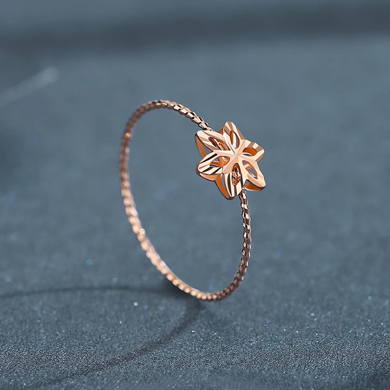 585 purple gold 14K rose gold hollow six-petal flower rings for women open temperament sweet and charming engagement jewelry