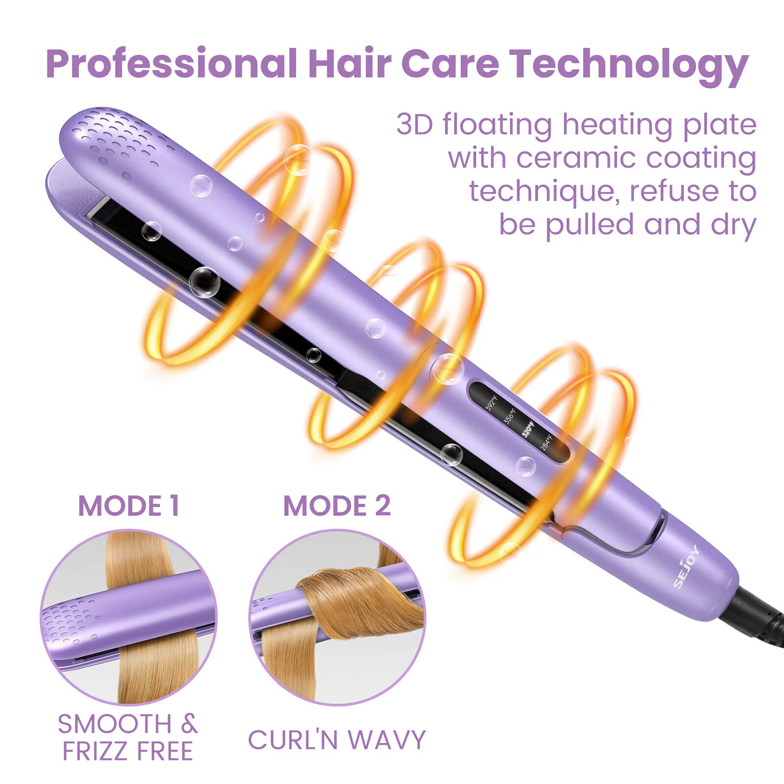 Sejoy 2 In 1 Hair Curler Hair Straightener Fast Heating Ceramic Curling Straightening Adjustable Thermostatically Operated