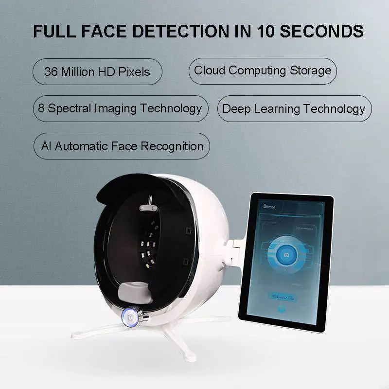 محلل بشرة الوجه بالذكاء الاصطناعي ثلاثي الأبعاد ماسح مرآة سحري - معدات تشخيص البشرة الاحترافية للكشف عن مكافحة الشيخوخة والرطوبة