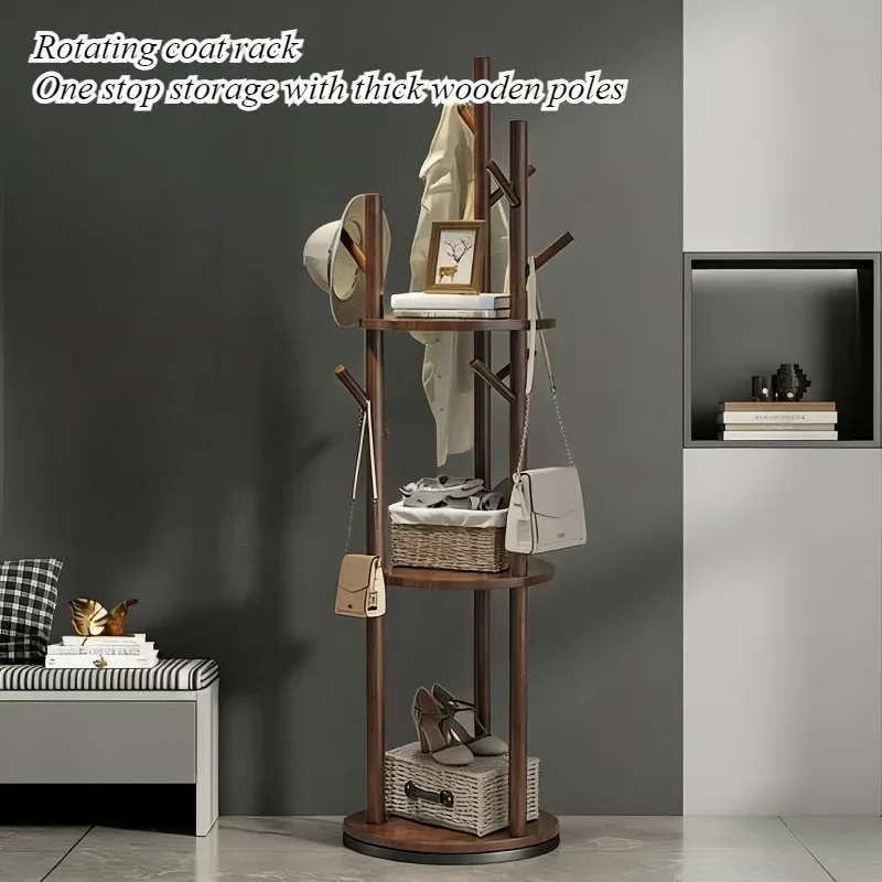 Rotating coat rack household floor-to-ceiling simple storage three-layer coat rack bedroom living room storage hanging bag