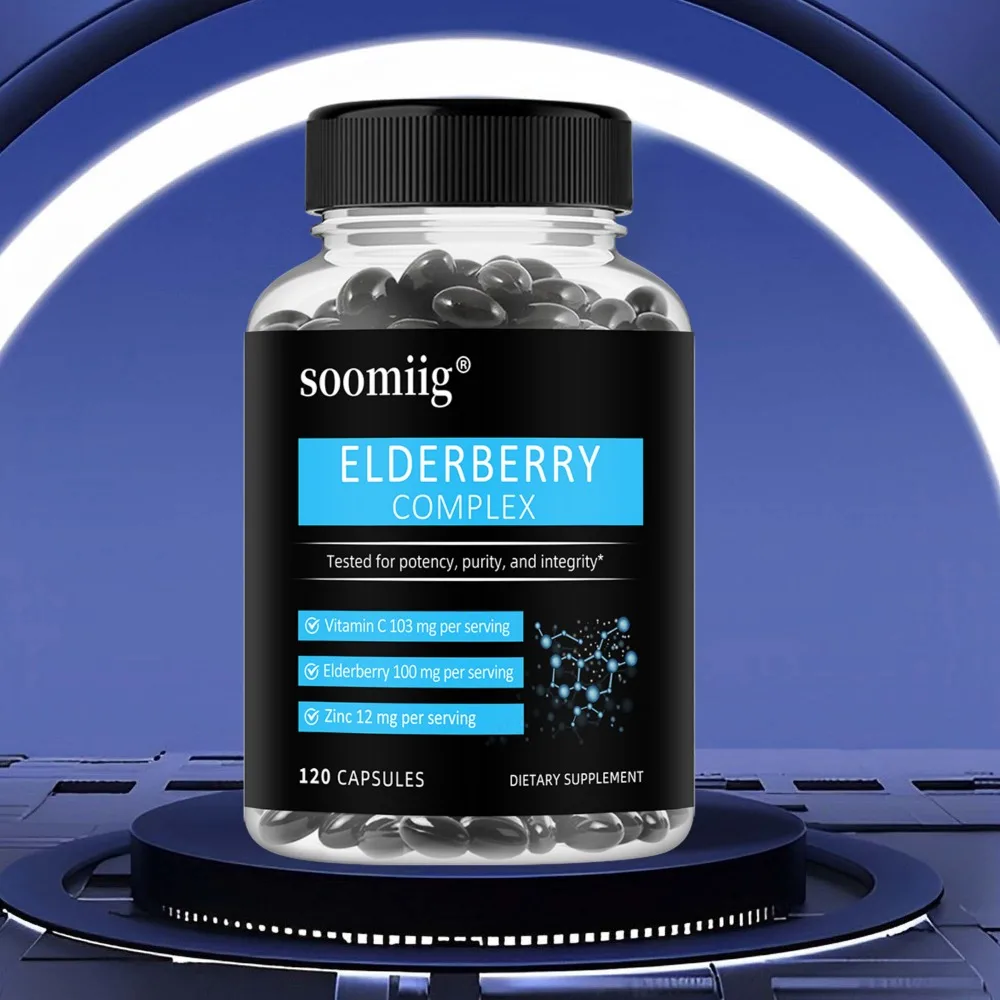 Elderberry Capsules - Natural Immune Supplement, with Vitamin C, Zinc - Helps with Skin Health, Antioxidant, Nutrient Absorption