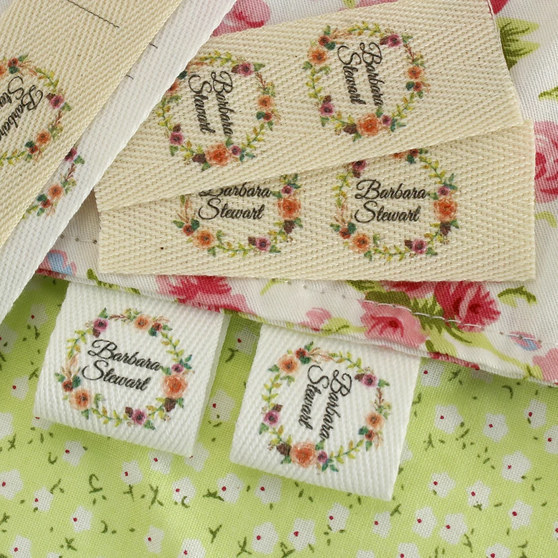 

Logo Labels, Folding Tags, Sew Twill Labels, Sew Accessori, Ribbon Label, Custom Fabric Tags, Labels for Clothes, Wreath(xw3529)