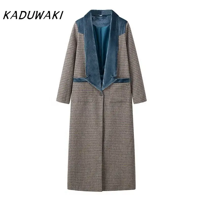 KADUWAKI Faux Fur Overcoat Women Panelled Lapel Full Sleeve Single Button Overcoat Female 2025 Early Spring Retro Lady Long Coat