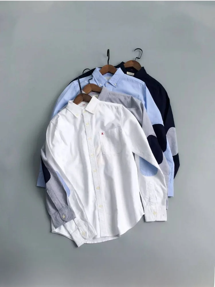 

Washed Oxford Cloth Men's Slim Fit Casual Shirt Cotton Patch Elbow Patches Versatile Long Sleeve Button up Shirt Comfortable ...