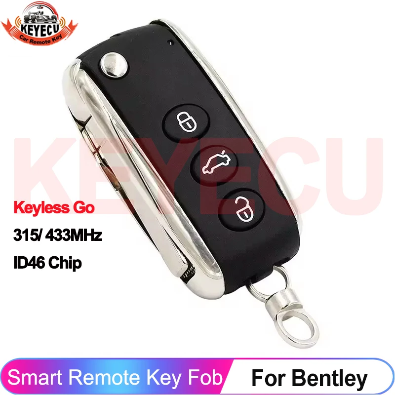 KEYECU 3/4 Buttons Flip Remote Auto Car Key Shell Case Cover For Bentley Mulsanne Hurtling GT Flying Spur Continental 315/433MHz