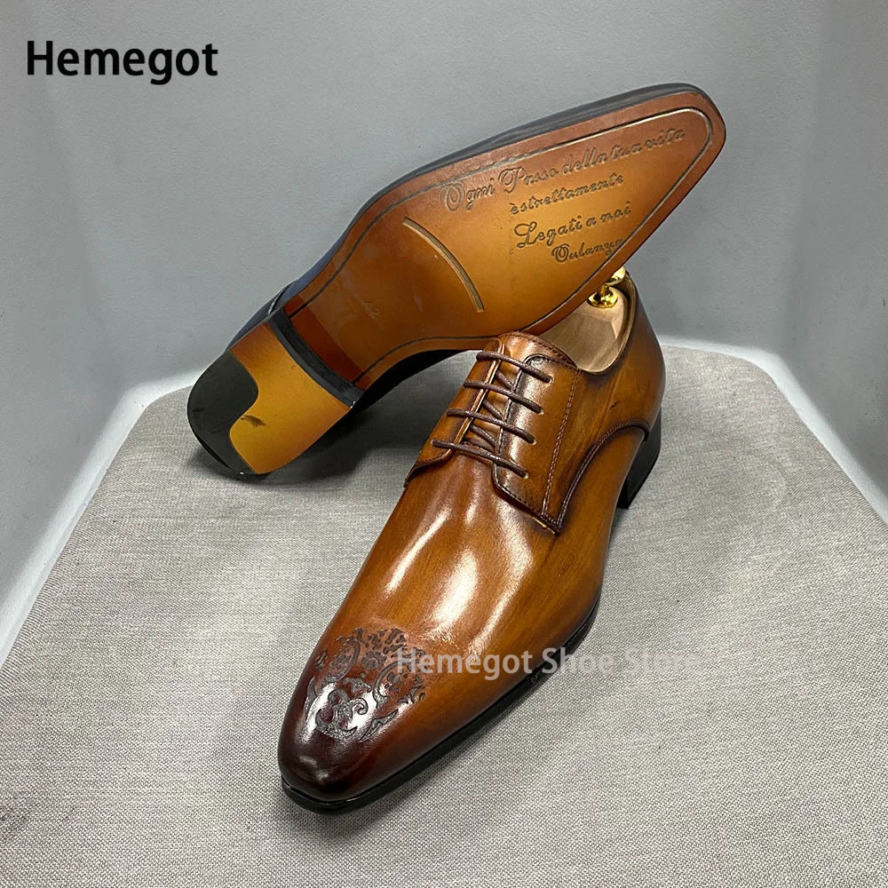 

Brown Leather Carved Pointed Toe Leather Shoes Men's Business Casual Shoes Formal Derby Shoes Men's High Quality Lace-Up Shoes