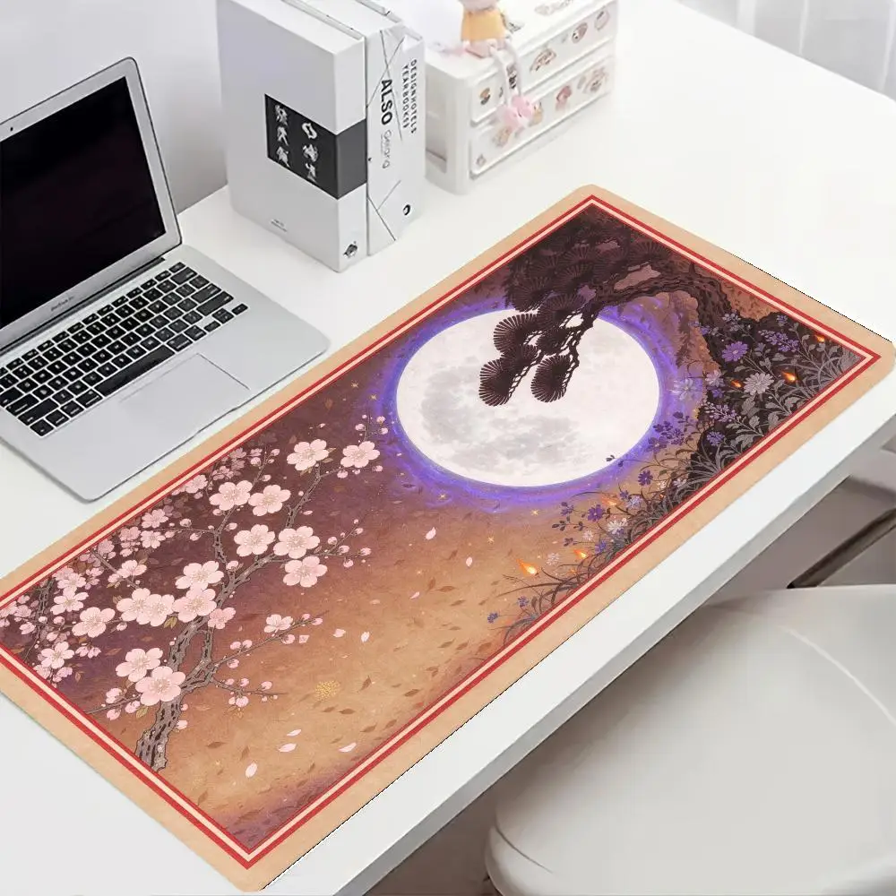 Cherry Blossom Moon Night Play Mat Desk Mat Smooth Cloth Surface Large Size For Bedroom Home Decor