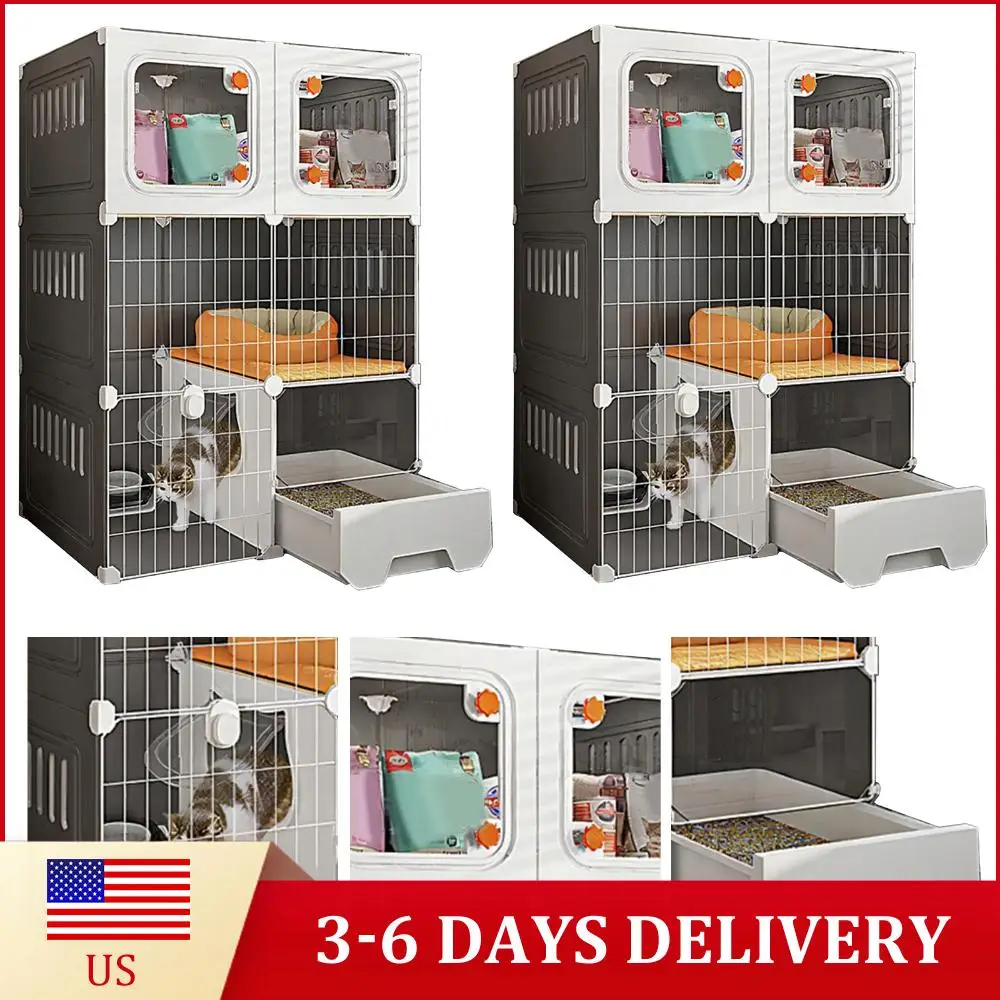 

Cat Crate Indoor Catio with Cat Bed DIY Metal Wire Cat Kennel Bowl Indoor Pet Cat House Cats Litter Box for Cats Villa