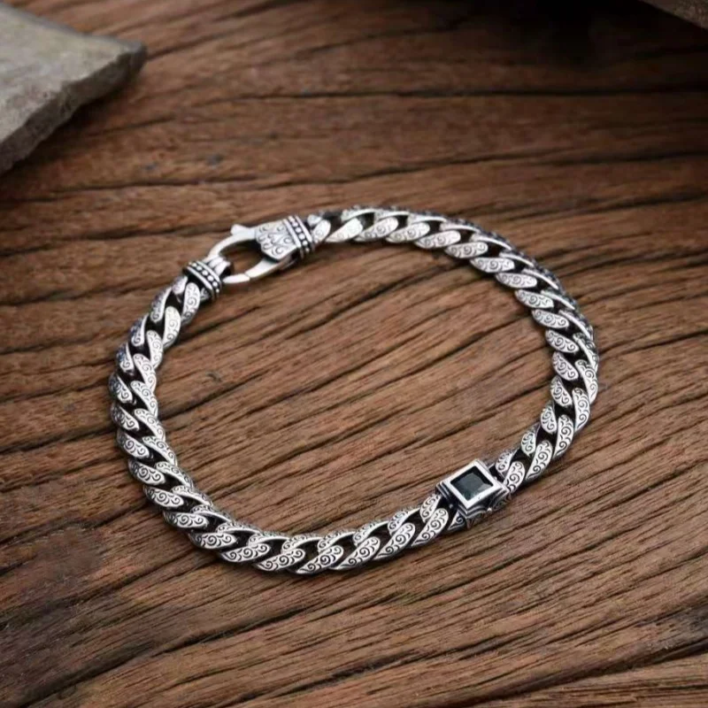 BOCAI S925 pulseras de plata esterlina para mujeres y hombres, diseño de ratán eterno Retro, cadena de eslabones cubanos de circón, joyería al por mayor