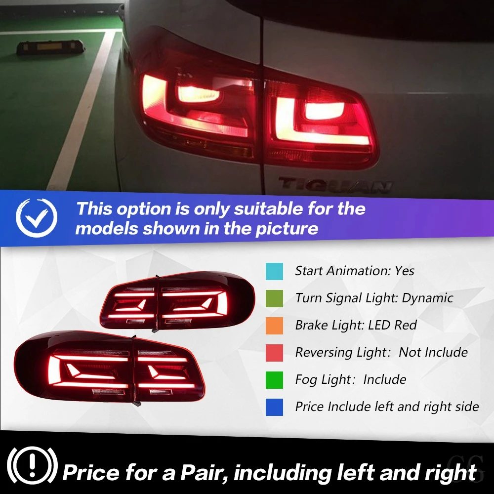 Volledige LED achterlichten voor VW Tiguan 2013-2017 achterlichtunit sequentiële richtingaanwijzer startanimatie facelift stijl 2 stuks