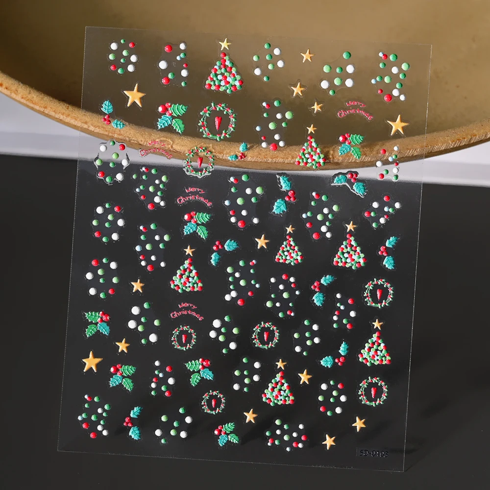 Pegatinas 5D para decoración de uñas de árbol de Navidad, calcomanías autoadhesivas de árbol de Navidad de dibujos animados, deslizadores de invierno de Año Nuevo, decoración de manicura DIY, 2 uds.