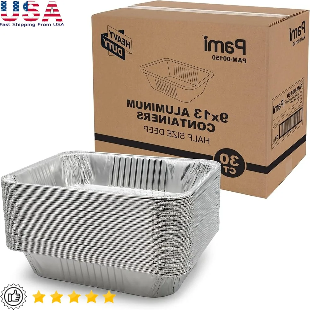

Deep Aluminum Baking Pans Half Size Pack of 30 Heavy-Duty Oven Freezer Safe Food Storage Containers Disposable Cookware