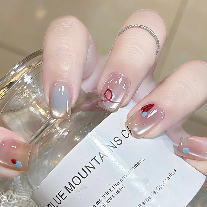 24 Uds. De uñas vigorosas coloridas de verano, arte corto cuadrado, ojo de gato, Graffiti, uñas postizas artificiales encantadoras, uñas francesas reutilizables a la moda