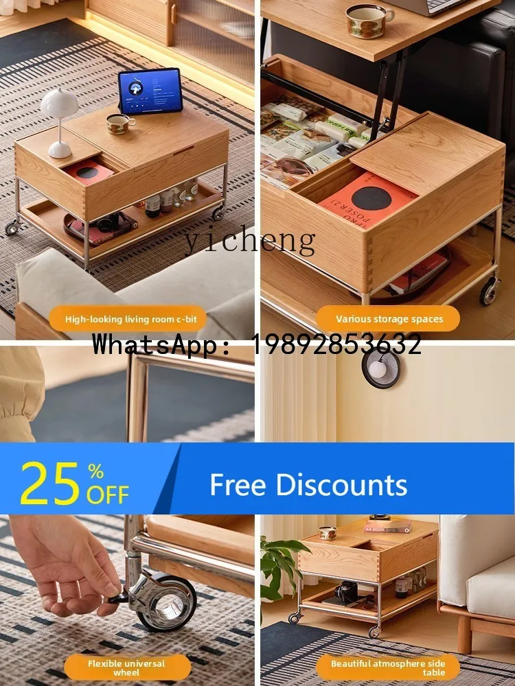 

Solid Wood Lift Top Coffee Table Cherry Wood Living Room Sofa Side Table Multifunctional Folding Storage