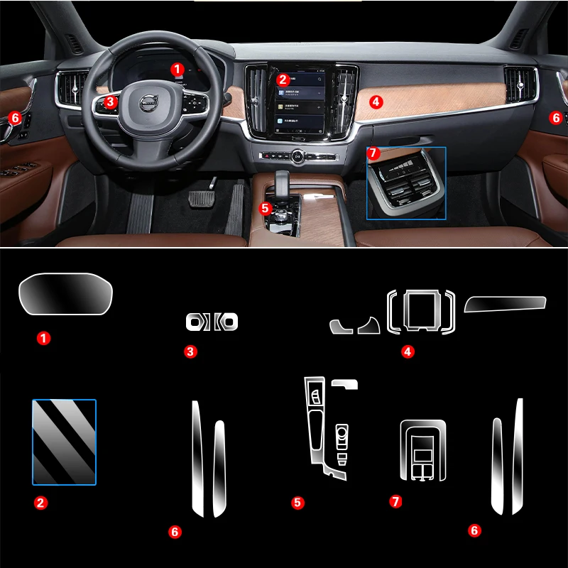 

For Volvo S90 TPU Transparent Protection Film Car Interior Sticker Center Console Gear Navigator Screen Panel Car Accessories