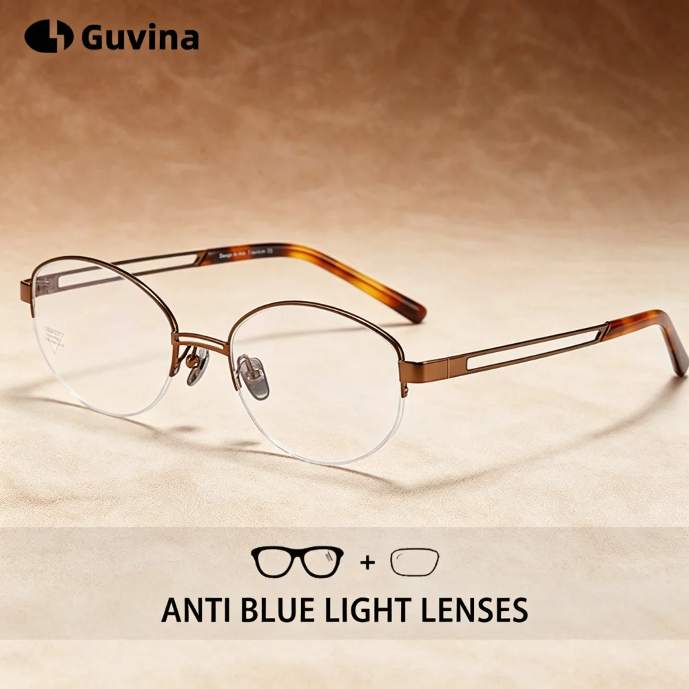 Montures demi-cerclées en titane pur pour hommes et femmes, lunettes de vue ovales pour myopie, hypermétropie, photochromiques et progressives, légères et durables.