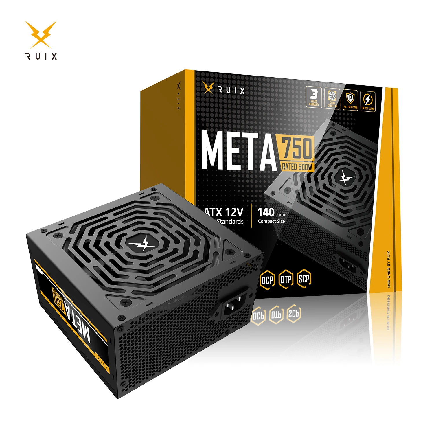 Ruix Meta750 Power Supply 500W Full Modular 24Pin 12V ATX Gaming PC PSU Black Ultra Quiet 120mm Fan for Desktop Computer Office