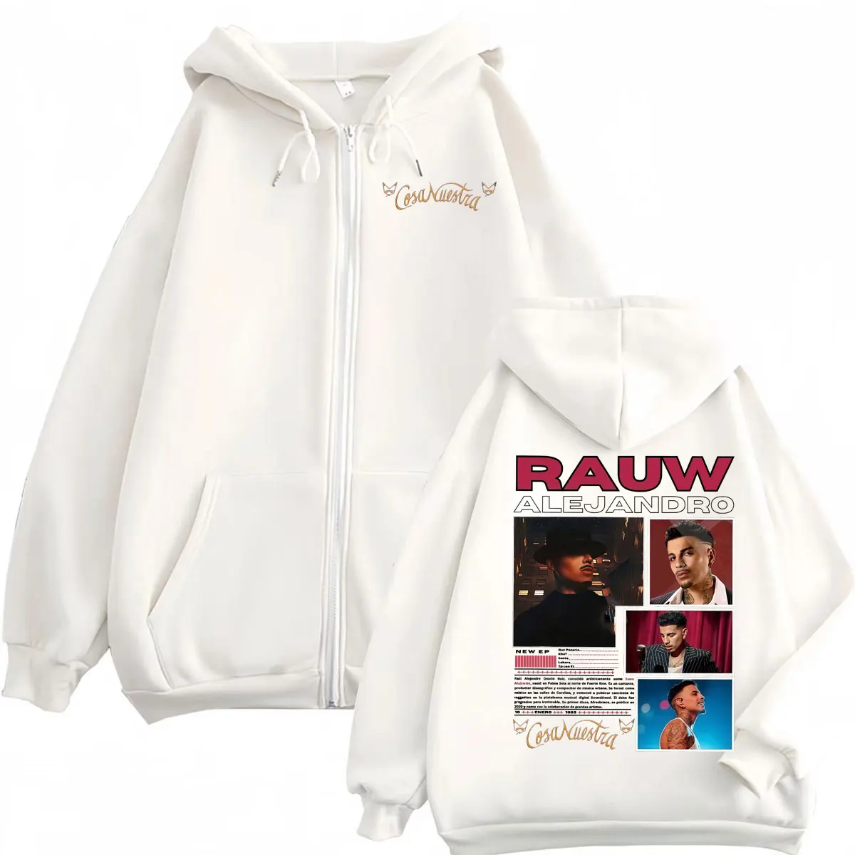 Rapper Rauw Alejandro Cosa Nuestra Merch Zipper Hoodie Hip Hop Vintage Zip Up Sweatshirts Men's Women's Fashion Casual Pullovers