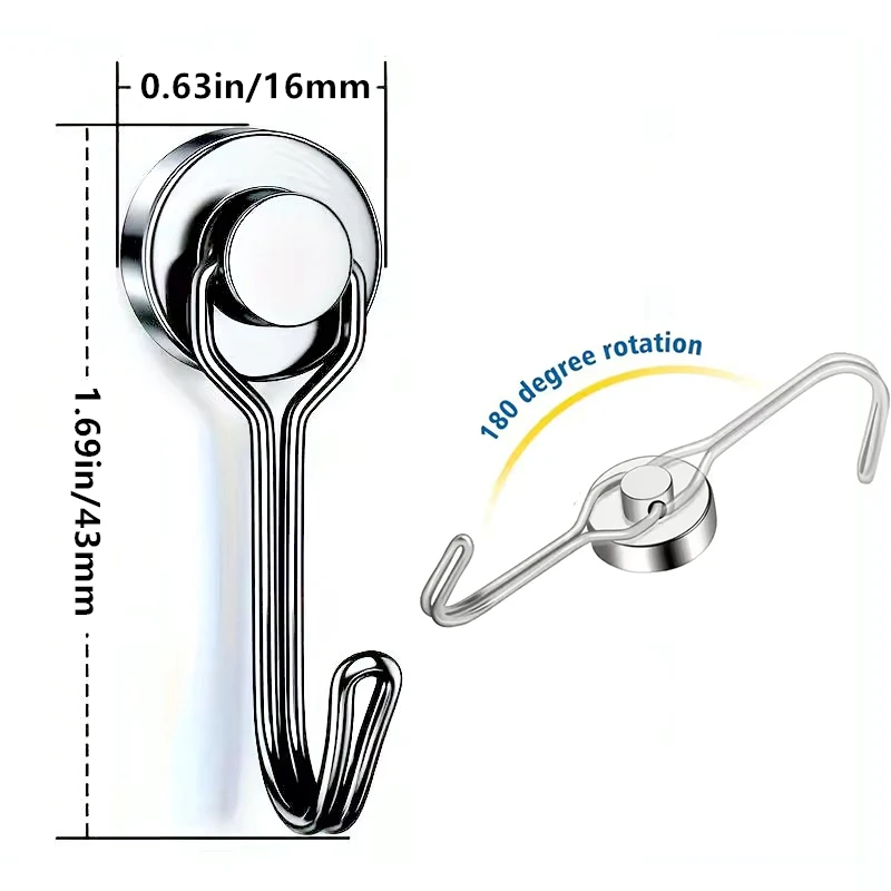 16mm Powerful Magnetic Hooks Heavy Duty Magnet Hook Strong Magnetic Hanger for Home Kitchen Refrigerator Key Office DIY Storage