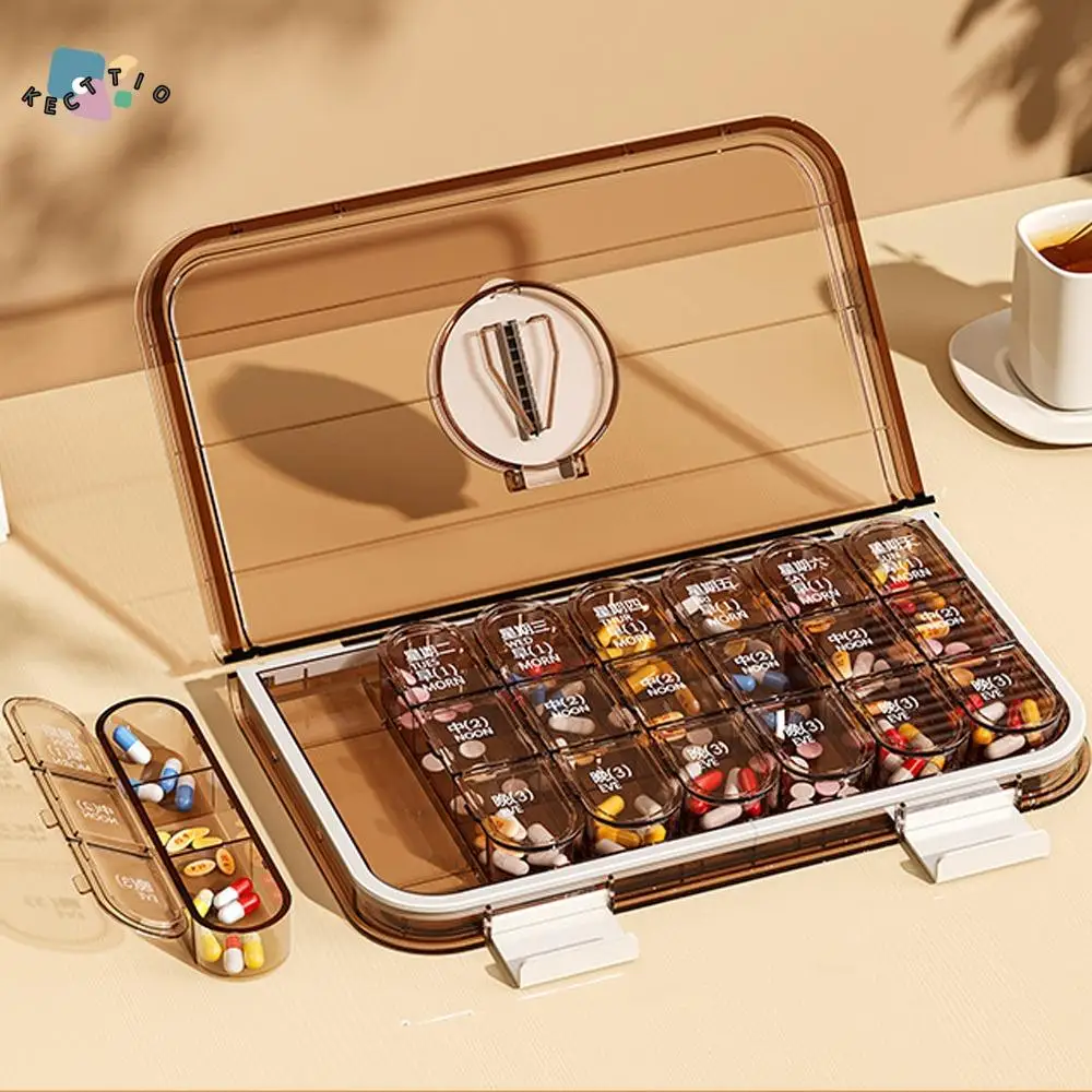 

Large Capacity Pill Cutter Box Three Times Day Moisture Resistant Drug Dispensing Case Seven Days Week Waterproof