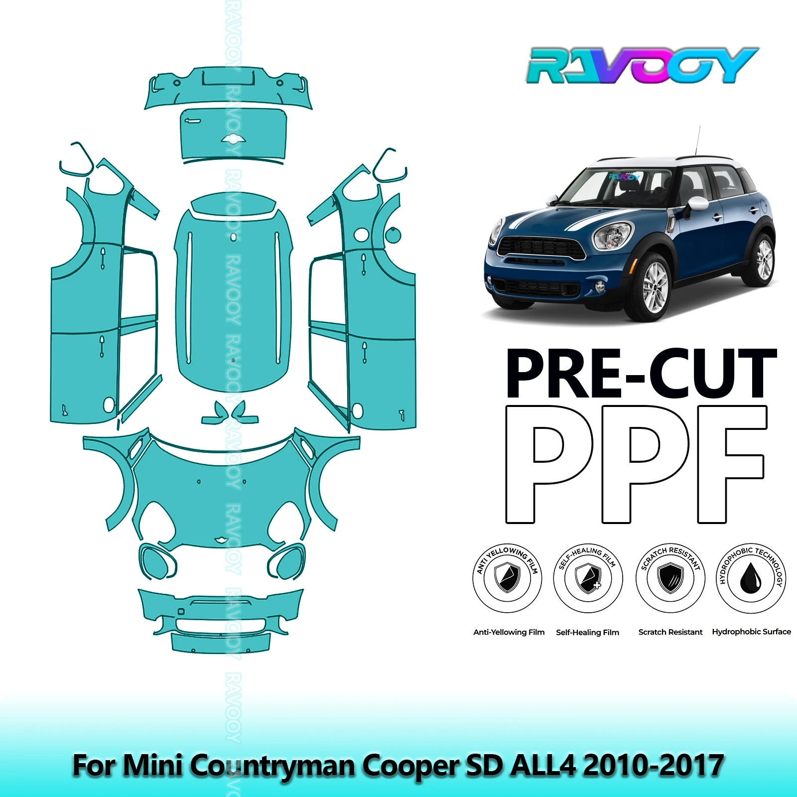 

8.5Mil Precut PPF Paint Protection Film Full Vehicle Clear Bra For Mini Countryman Cooper SD ALL4 2010-2017
