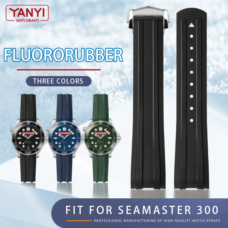 

Ремешок для часов FMK из фторкаучука для Omega Seamaster 300 Diving De Ville, мужской ремешок для часов 20 мм с изогнутыми концами, складной ремешок с пряжкой