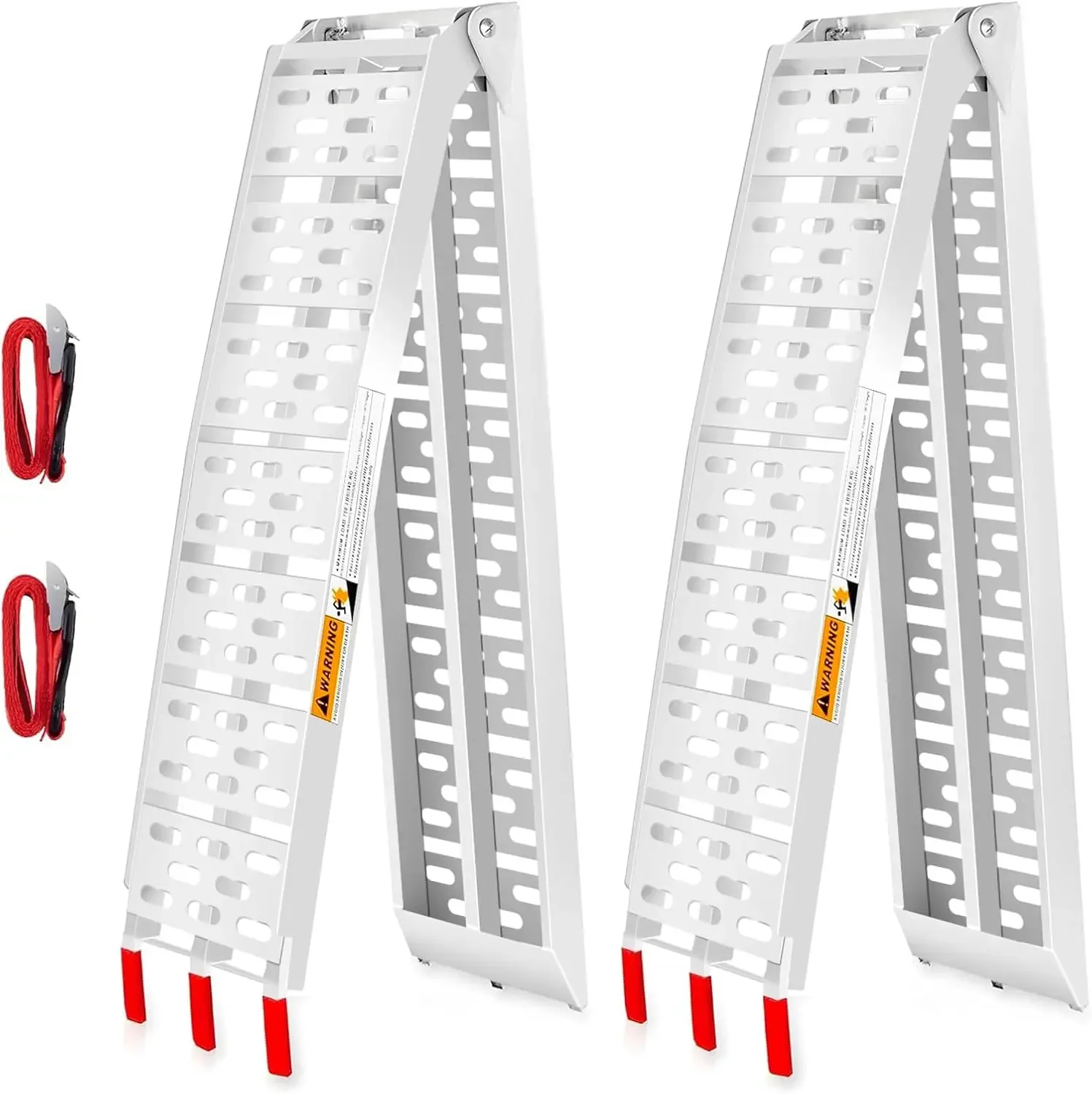ATV Ramps for Pickup Trucks 2pc, 7.5 ft Folding Aluminum Truck Ramps, Punch Plate Traction, Rubber-Tipped Fingers, Load Straps