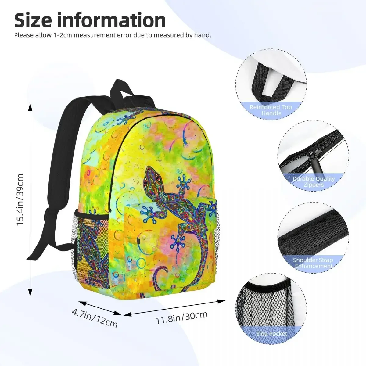 Electric Groovy Gecko Psychedelic Paisley Lizard Backpacks Boys Girls Bookbag School Bags Laptop Rucksack Shoulder Bag