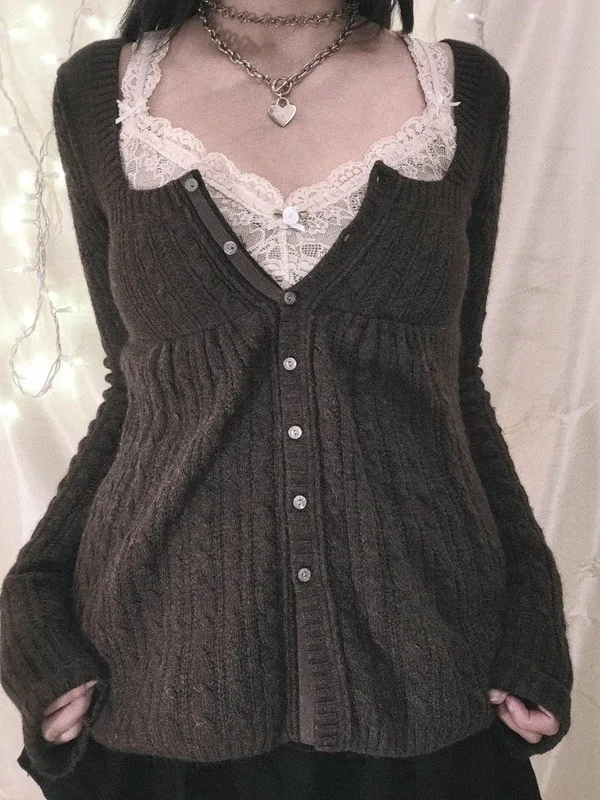 

Новинка 2025, женский вязаный длинный свитер свека с квадратным воротником, модный винтажный утягивающий кардиган из полиэфирного волокна