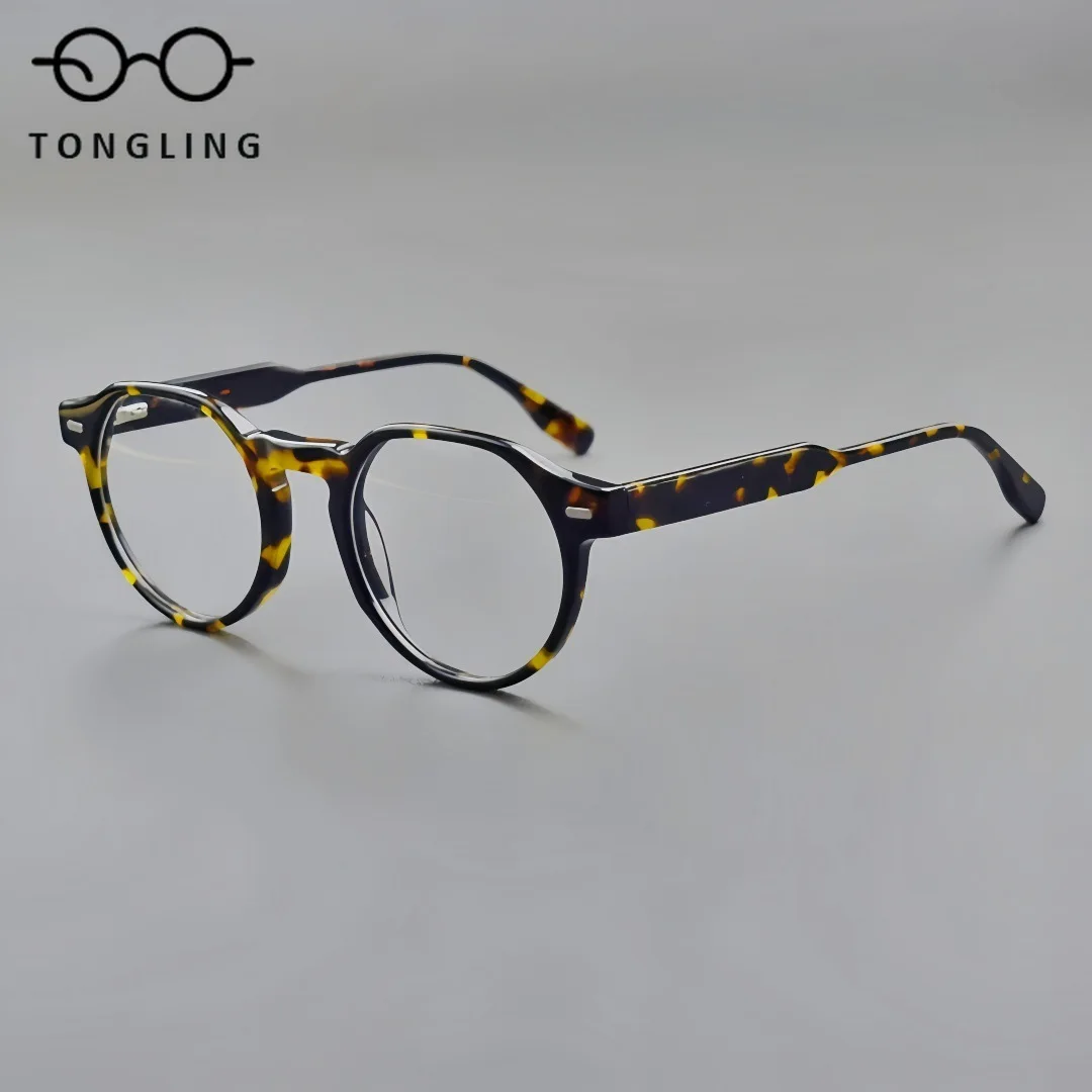 

High-Quality Fashion Trendy Men Eyeglass Frame Retro Unique Style High-Quality Acetate Spring Hinges Women Handcrafted Glasses
