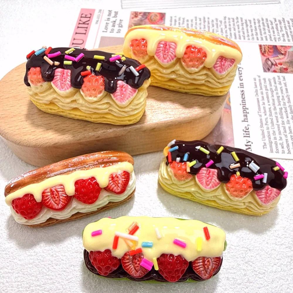 4/40pcs Simulation Decor Dollhouse Food Play Strawberry Chocolate Cake Resin Accessories DIY Keychains Cream Resin Accessories