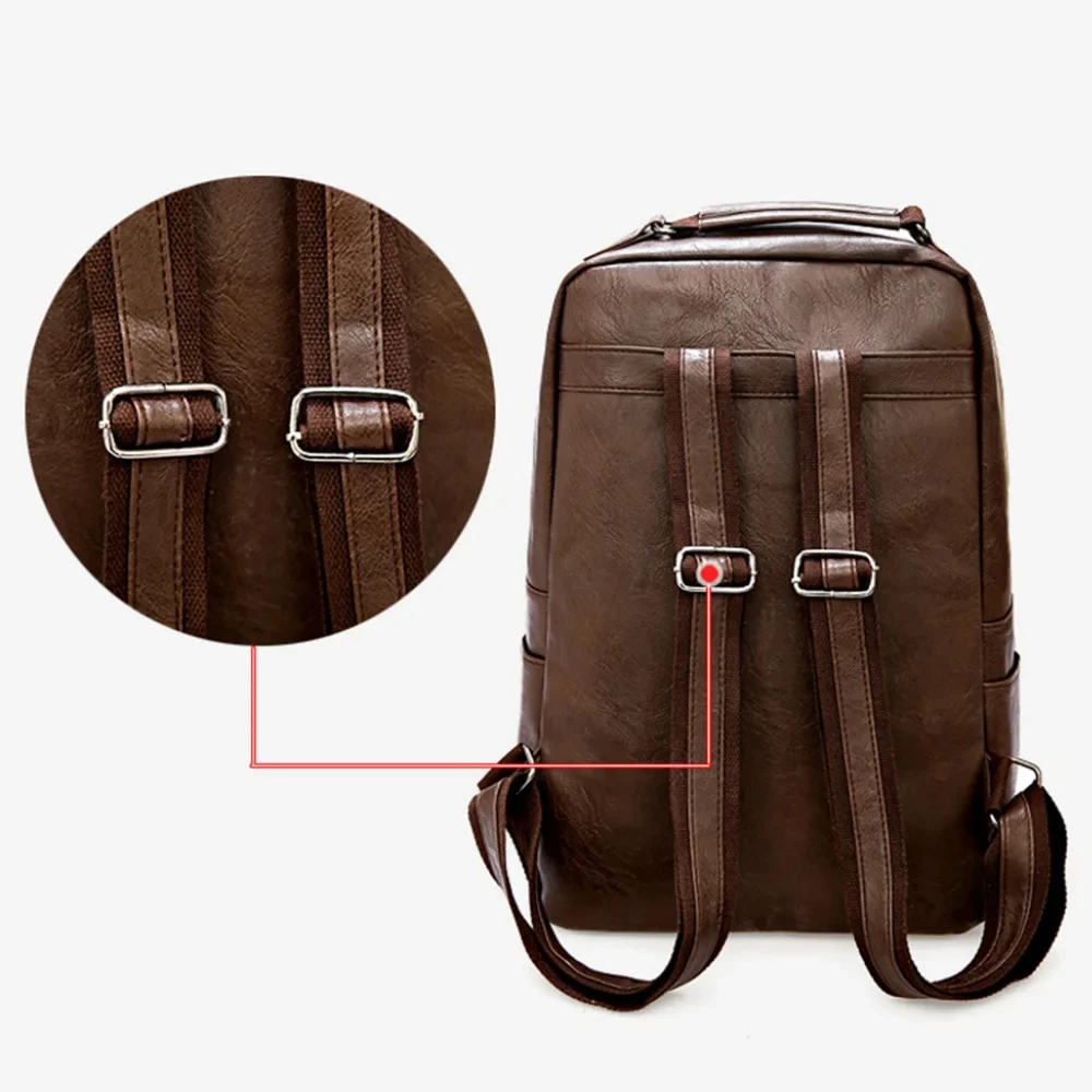 Imagem -05 - Mochila Masculina de Laptop de Grande Capacidade Bolsas Masculinas Casuais Mochilas de Couro pu com Zíper Retrô Bolsa Impermeável Masculina de Viagem