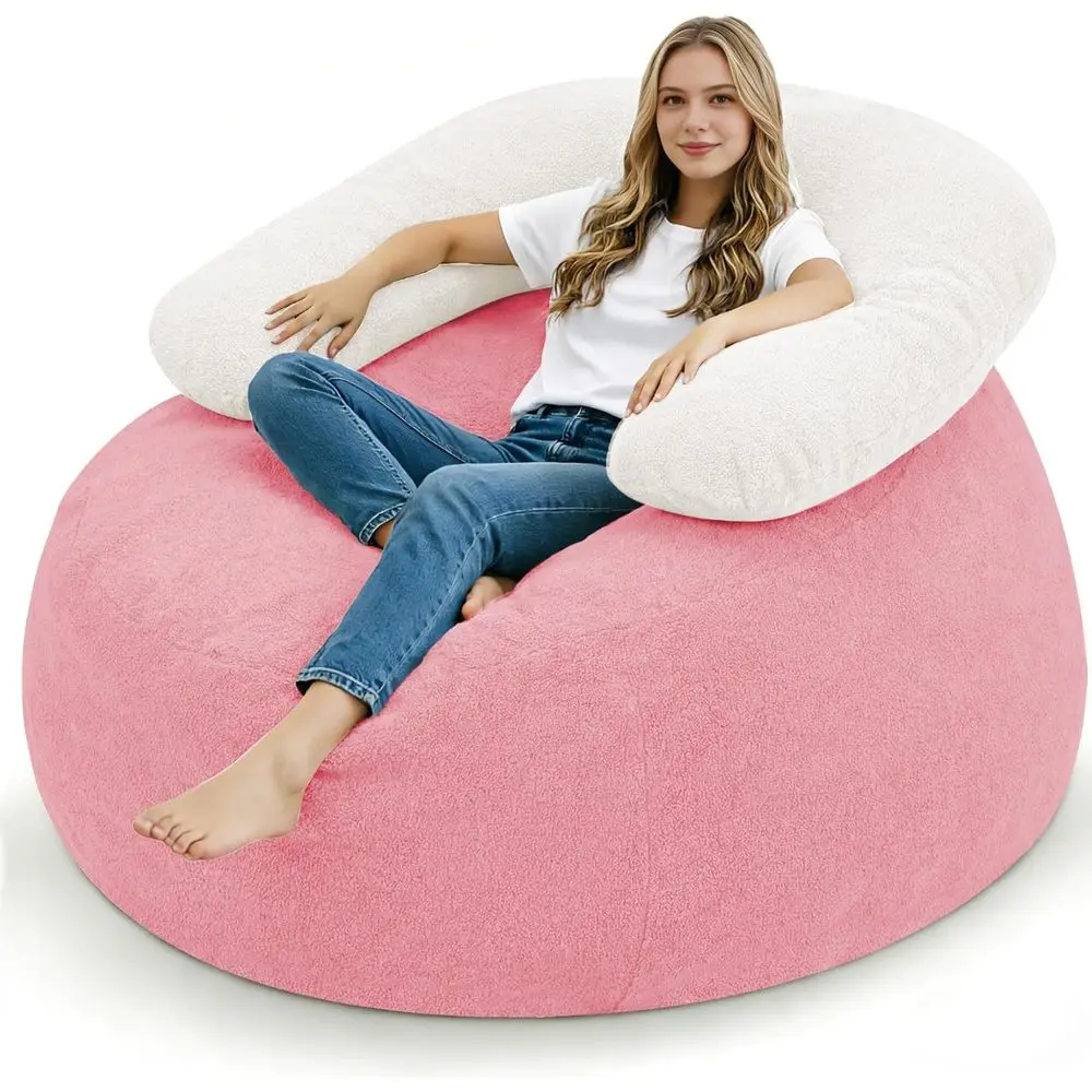 

Giant Bean Bag Chair, Oversized Beag Chair with iller, Ultra Sot Teddy leece Bean Bag Lounge loor Soa w/U-Shaped Pillow or Gamin