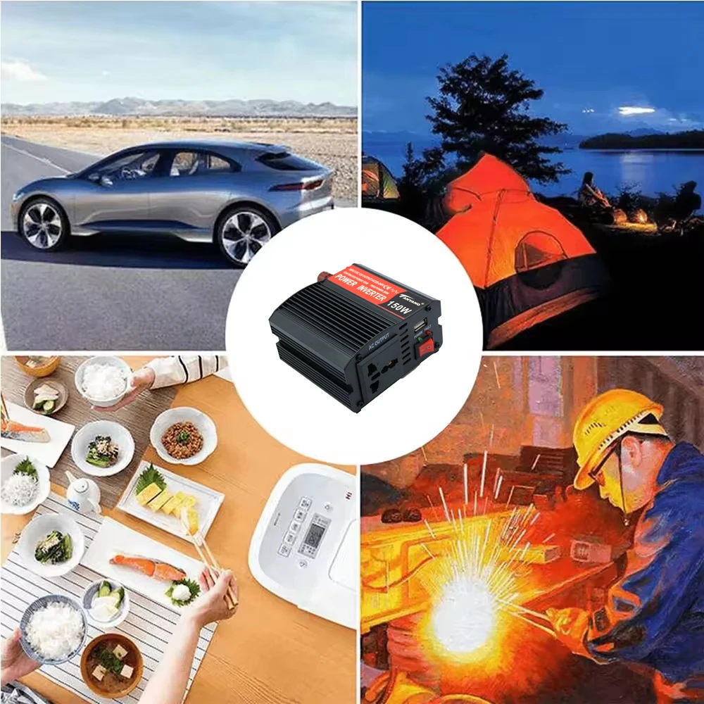 150W Portable Power Car Inverter Car Inverter Solar Inverter USB DC 12V to AC 220V Conversion USB Battery Clip Universal socket