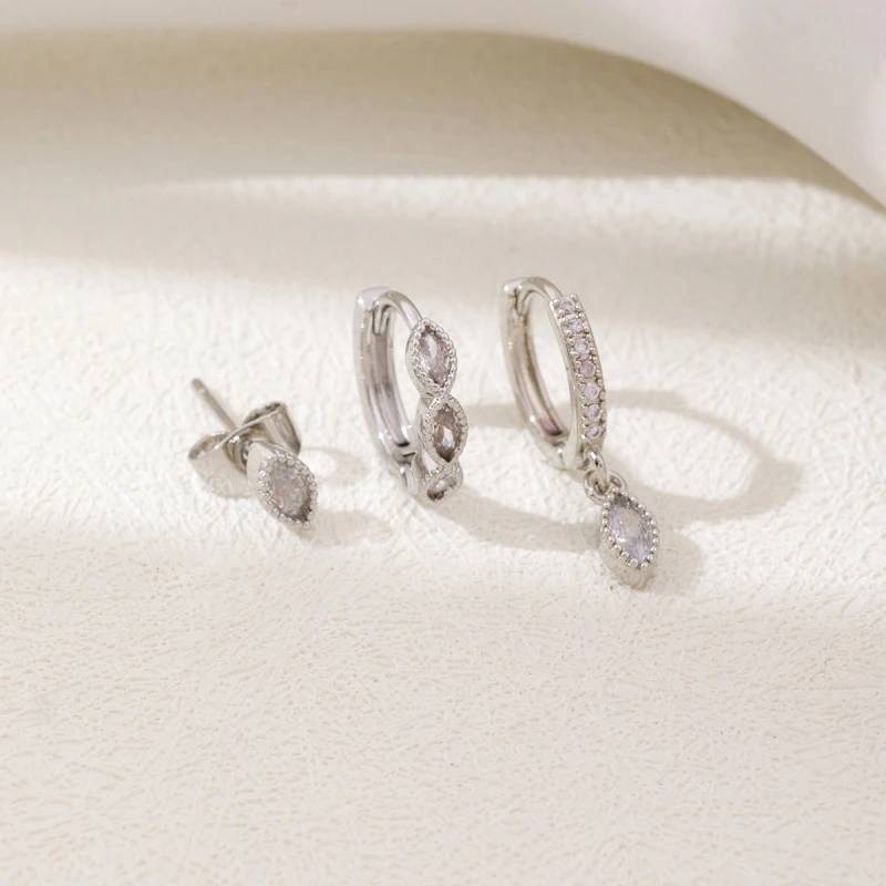 

Fashion Silver Color Water Drop Dangle Earrings for Women Exquisite Zirconia Piercing Hoop Earrings Set Woman Jewelry Wholesale