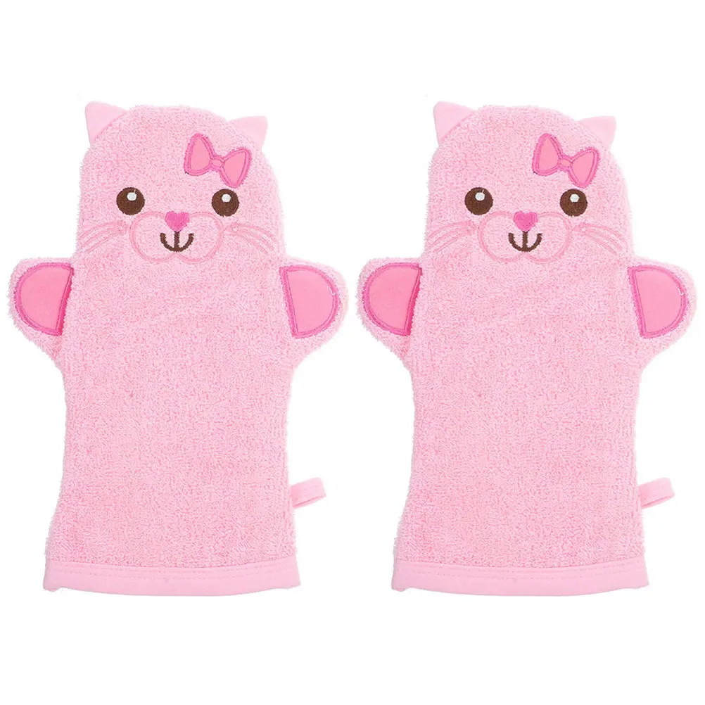 

2Pcs Cat Cartoon Kids Bathing Gloves Soft Exfoliating Shower Mitts Baby Washcloths Body Scrubbers Portable Gentle Back Scrubbing