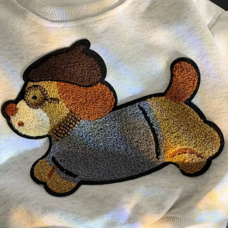 RAISE Herbst-Winter-Kinder-Jungen-2-teiliges-Kleidungsset mit Hundemotiv, Sweatshirt-Set für Jungen, lockere Hose mit Leoparden- und Karomuster, Baby-Jungen-Outfit – Detail 5