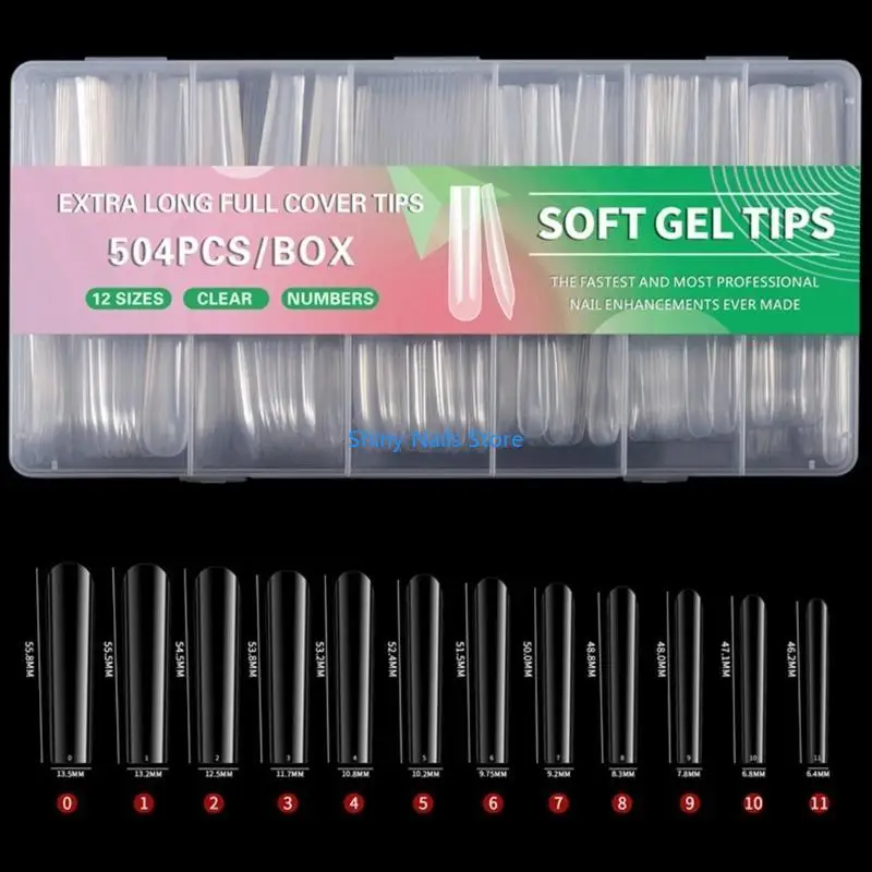 

504x Clear Tips for Acrylic Nails Gels Tips Long Full Cover Tips