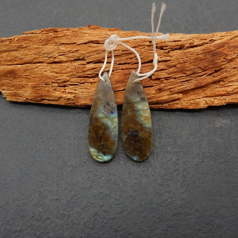 2 قطعة مكونات الدمعة اللابرادوريت الطبيعية جريئة الذهب الأزرق شيلر فرقعة الملمس للمجوهرات اليدوية الحرف اليدوية #3