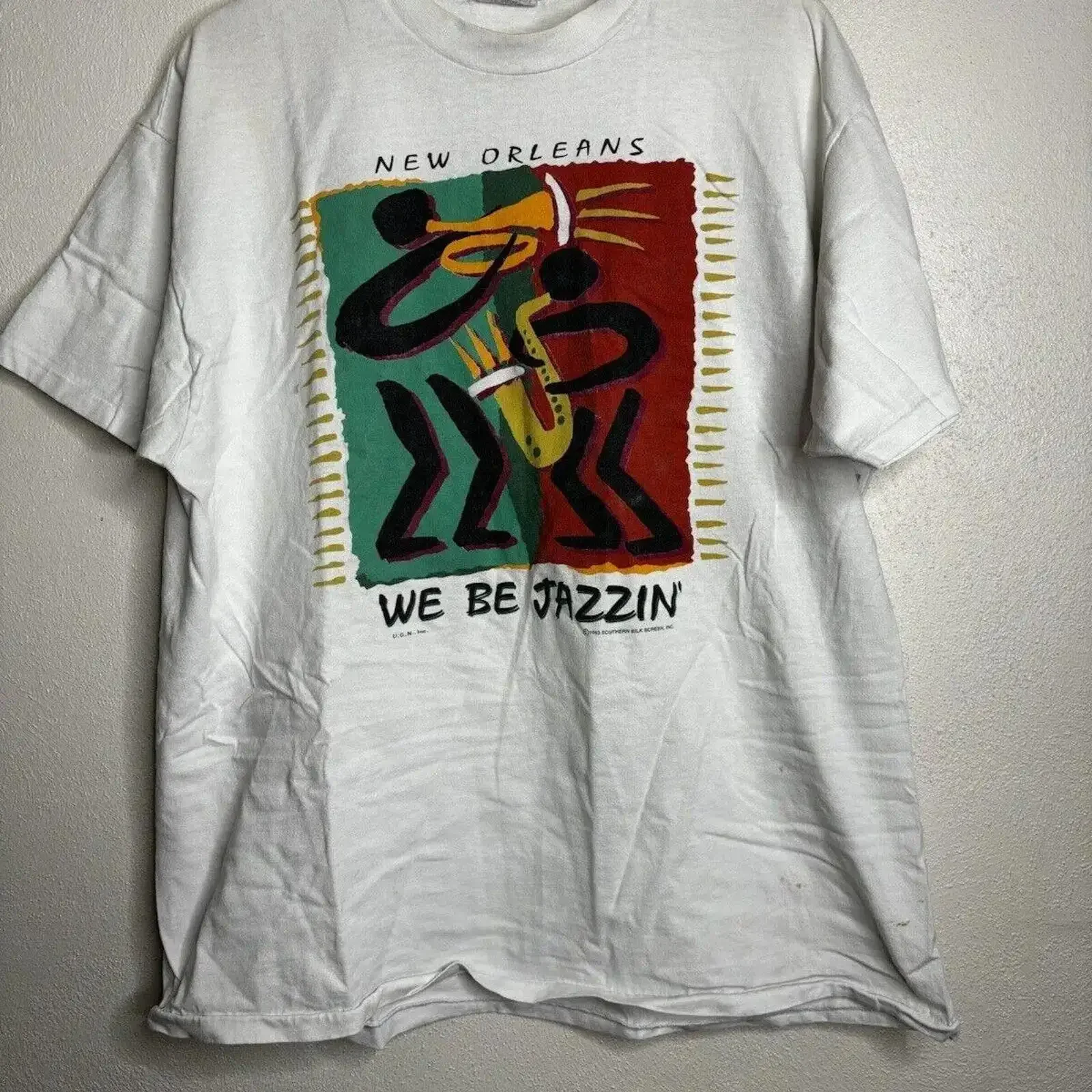 ヴィンテージ 1993 ニューオーリンズ ジャズ T シャツ メンズ サイズ XL ホワイト ヴィンテージ ウォッシュド 通気性 ストレッチ オム スタイリッシュ カジュアル 多用途