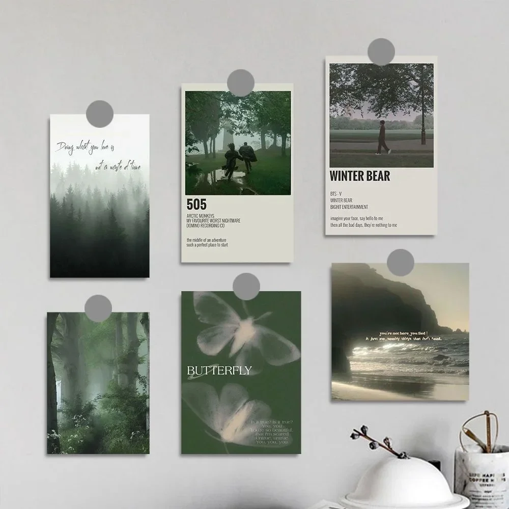 15 Green Mist Mountain Ins Wind Cards Landscape Postcards Art Posters Interior Decoration Wall Stickers